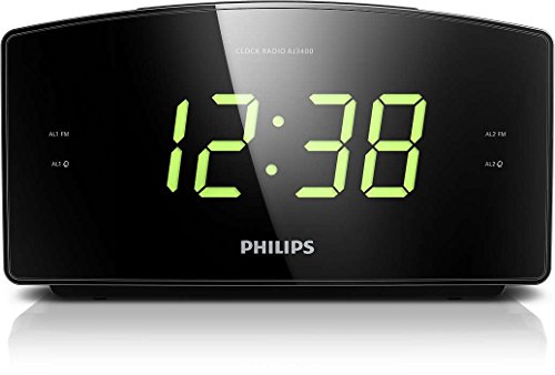 Philips AJ3400 Radio Sveglia con Grande Display, Digital UKW, Sleep Timer, Nero