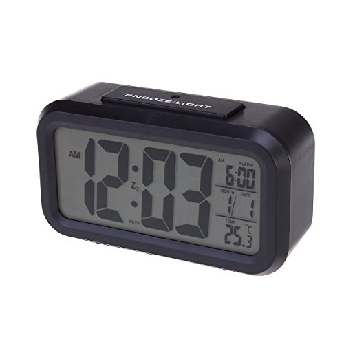 PIXNOR sensore di luce bianca LED Backlight Display LCD digitale sveglia elettronica con tempo calendario termometro Snooze (nero)