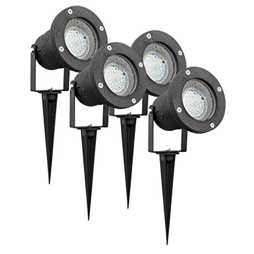 SEBSON 4x Lampada da Giardino LED con Picchetto e Faretto orientabile, IP65, GU10 3,5W 300lm 6500K Bianco Freddo
