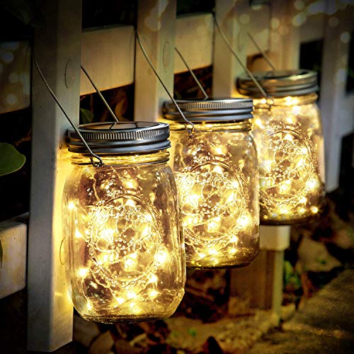 SENYANG Lampada Solare - 3 Pezzi Lanterne da Esterno con 30 LED Impermeabile Luci Solari Giardino Luci del Barattolo per da Interno Giardino Natale Feste Camera da Letto Decorazioni (Bianco Caldo)