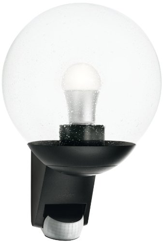 Steinel Lampada da parete L 585 nero - Luce da esterno E27 con sensore di movimento a 180°, 60 W, raggio max. 12 m, vetro soffiato [classe energetica A++]