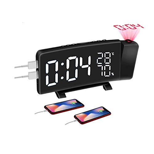 Radiosveglia Digitale Con 2 Sveglie, Controllo Automatico Ora E Temperatura - Bianco