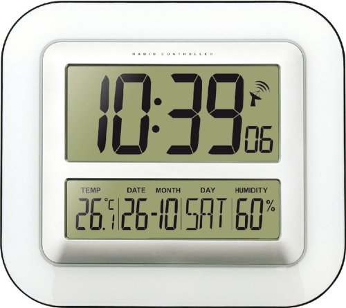 Technoline WS 8006 Orologio da parete radiocontrollato Jumbo Calendario Temperatura, bianco con le batterie