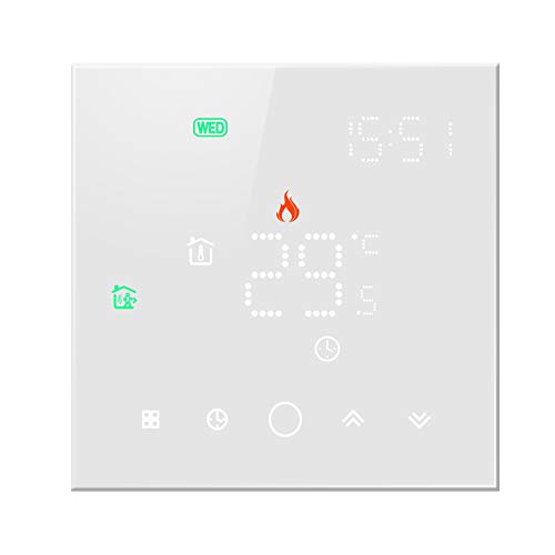 Termostato WiFi per Caldaia a Gas,Termostato Wi-Fi Schermo LCD(Vetro temperato) Touch Button Retroilluminato Programmabile con Alexa Google Home e Telefono App (Bianco)