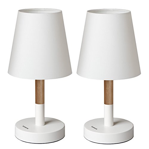 Tomons (Pacco da 2) Lampada da comodino con paralume in tela, Lampada da scrivania in legno massello per camera da letto, soggiorno - Bianco