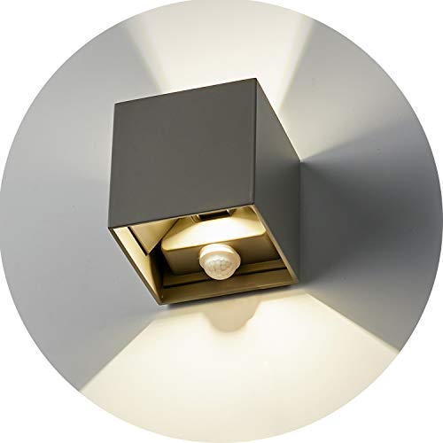 Topmo-plus 12W Applique da Parete LED con sensore di movimento per esterni/interni Luci da muro orientabile/Puri COB/impermeabile Faretto da Parete Sensore per giardino/Ingresso/Portico (grigio)