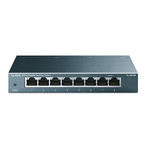 TP-Link TL-SG108 Switch 8 Porte Gigabit, 10/100/1000 Mbps, Plug & Play, Nessuna Configurazione Richiesta, Struttura in Acciaio