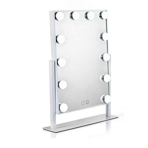 Waneway Hollywood specchio trucco illuminato con lampadine LED dimmerabili e design touch-control, Specchio cosmetico luminoso per il trucco da tavolo con luci LED, bianca