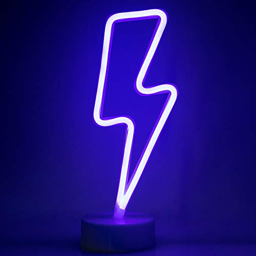 ZWOOS Insegne luminose per camera da letto - Insegna al neon LED alimentata a batteria o USB - Lampe neon per Natale, feste, bar (Fulmini)