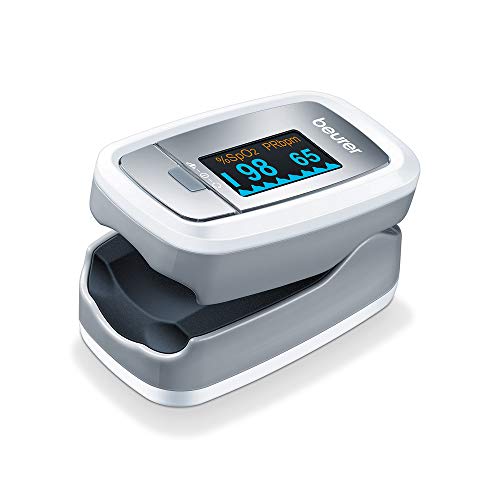 Beurer PO 30 Pulsossimetro per il Monitoraggio della Saturazione di Ossigeno nel Sangue e del Battito Cardiaco, Grigio, 61 x 36 x 32 mm
