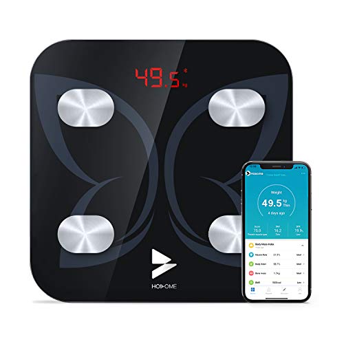 Elegante Nero Bilancia Digitale Intelligente con App per dispositivi Android iOS per Grasso Corporeo Peso Analizzatore di Composizione Corporea TECOOL Bilancia Pesapersona Digitale BMI 