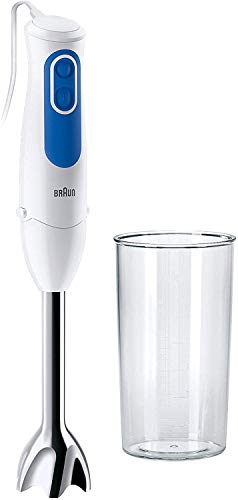 Braun Multiquick 3 MQ 3000 Smoothie Plus Minipimer Frullatore ad Immersione, Mixer con Bicchiere 600 ml, 2 Velocità, 700 W, Plastica, Bianco/Blu
