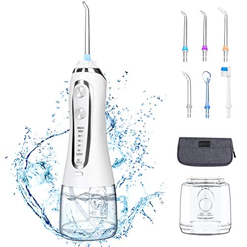 Idropulsore Dentale Portatile, 300ML Irrigatore Orale con 5 Impostazioni 6 Beccucci, USB Ricaricabile IPX7 Impermeabile Idropulsore Orale per Pulizia