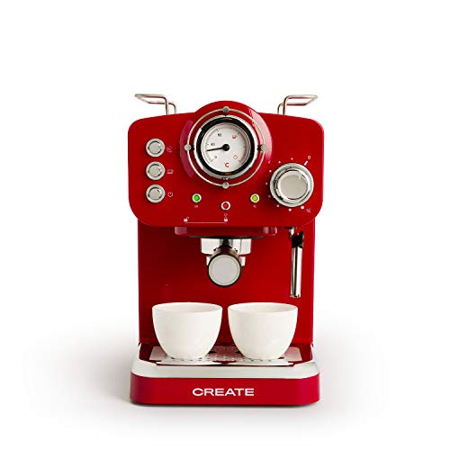 IKOHS THERA RETRO - Macchina del Caffè Express per caffè espresso e cappuccino, 1100 W, 15 bar, vaporizzatore regolabile, capacità 1,25 l, caffè macinato e monodose, con doppia uscita (Rosso)