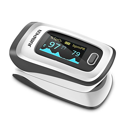 JUMPER Finger Pulsossimetro Meter Pulse Portable - SpO2 (Saturazione di Ossigeno nel Sangue) e Monitor di Frequenza Cardiaca - Con Display Digitale LED, Grigio