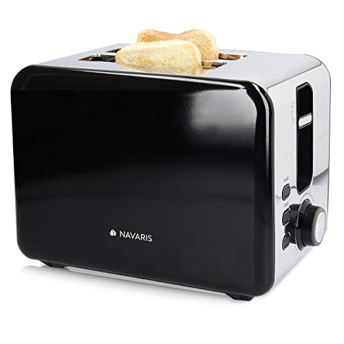 Navaris Tostapane per 2 Fette Pane Toast - in Acciaio Inox 1000W - Toaster Automatico con 2 Fessure Extra Large 6 Livelli di Riscaldamento - Nero/Argento
