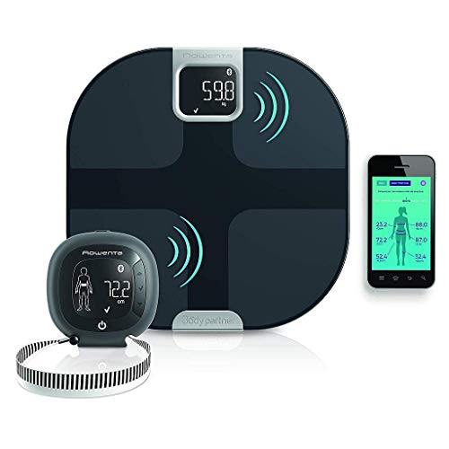 Rowenta YD3091 Body Partner Shape Bilancia Pesapersone Wireless Smart Connessa al Cellulare, con Tracker per Misurazione della Composizione Corporea, Nero