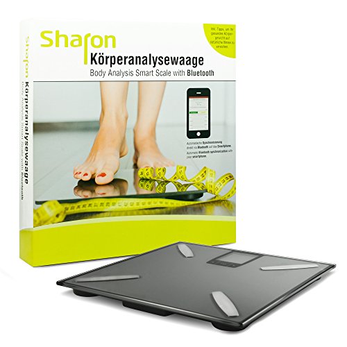 Sharon - Bilancia pesapersone digitale Bluetooth wireless BT con app Smart Scale Bilancia per peso, grasso corporeo, percentuale d'acqua, massa ossea e valori BMI