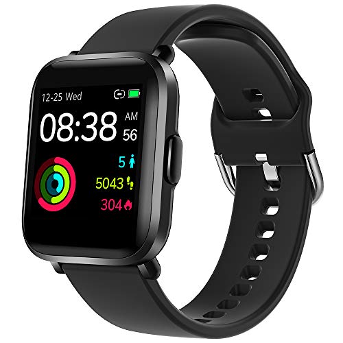 Smartwatch, YONMIG Orologio Fitness Uomo Donna, Smart Watch Touch con Saturimetro(SpO2)/Cardiofrequenzimetro da Polso, Fitness Tracker Sport Impermeabile 5ATM Bambini Cronometro per Android iOS Nero