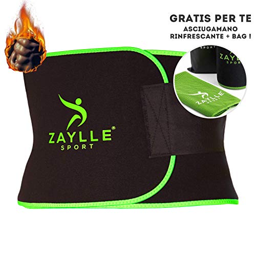 Zaylle® - Fascia Dimagrante Addominale Uomo Donna - Cintura Effetto Sauna - 2a Generazione Ideale per Casi di Ritenzione Idrica - Pancera Snellente - in Omaggio Asciugamano Palestra Refrigerante