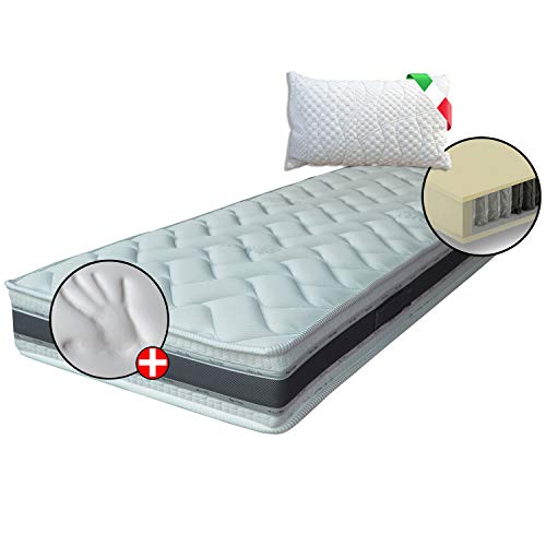 Materasso Singolo 90x190 Cm, Ibrido Memory Foam E Molle Insacchettate, Altezza 25 Cm, Rigido E Con Isolamento Dal Movimento