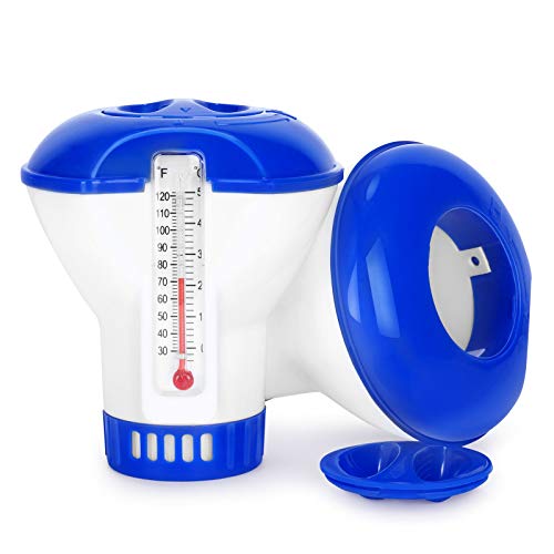Siqua Dispenser Galleggiante Per Cloro Con Termometro - Dosatore Regolabile Per Pastiglie Fino A 200g, Per Piscine E Spa