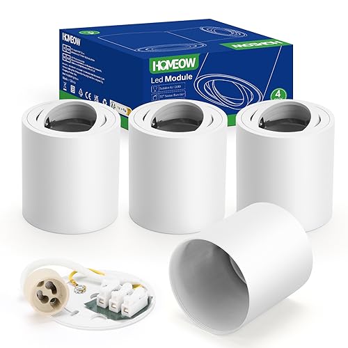 HOMEOW 4 Pezzi Faretti Led Soffitto Bianco, Ø 80 * 85mm Faretti da Soffitto Orientabili con attacco Gu10, Faretto Soffitto in Alluminio, Rotondo