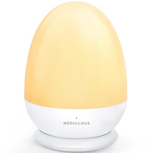 MediAcous Luce Notturne Stanza dei Bambini, Lampada Notturna per Bambini con Base di Ricarica, Luce Notturna Dimmerabile con Timer di 1H e Controllo Touch, Lampade LED a Forma di Uovo in ABS+PC