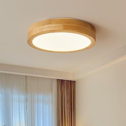 Plafoniera a LED in Legno, Lampada da Soffitto Moderna da Incasso Ø40cm 25W 2400LM 3000k Rotonda a Luce Calda Nordica Lampada da Soffitto in Legno Massello per Soggiorno Camera da Letto Cucina Studio