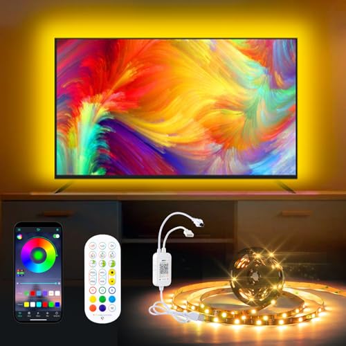 Retroilluminazione LED TV, 4 Metro RGB Striscia di Luci LED per TV da 55-70 pollice, Strisce luminose Sincronizzazione Musicale, Controllo da APP e Telecomando, 16 Milioni Colori per TV PC Sala giochi