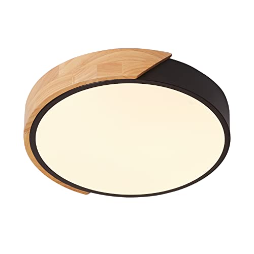 Schindora Plafoniera LED 24W Bianco Caldo 3000K 1600LM,Plafoniera LED Moderna Rotonda in Legno per Interni Ø30cm per Salotto Corridoio Home Office Portico